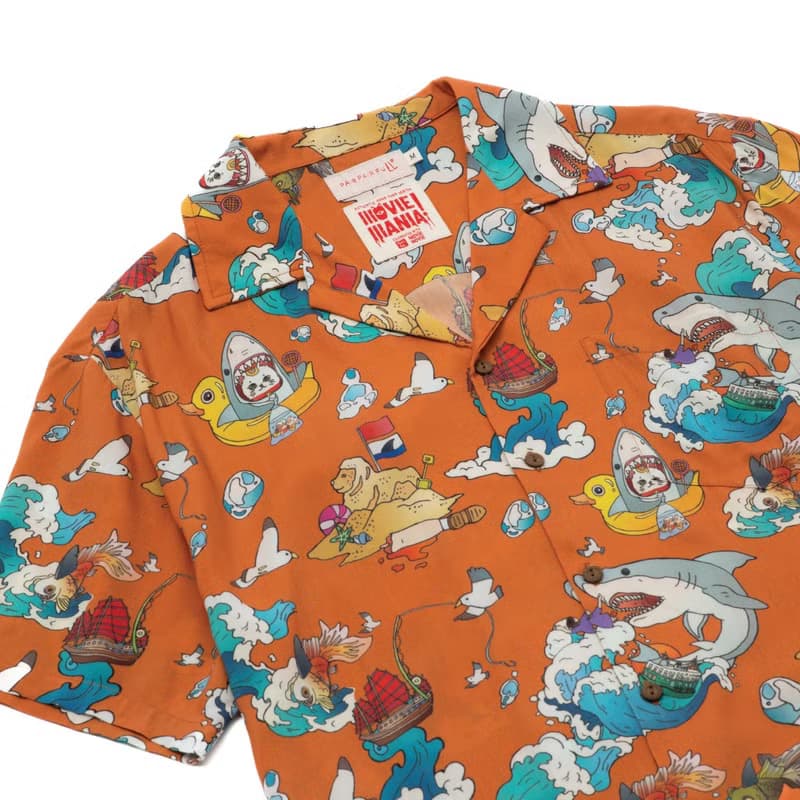 香港原創設計  中性夏威夷裇 MOViE MANIA 鯊膽招財貓