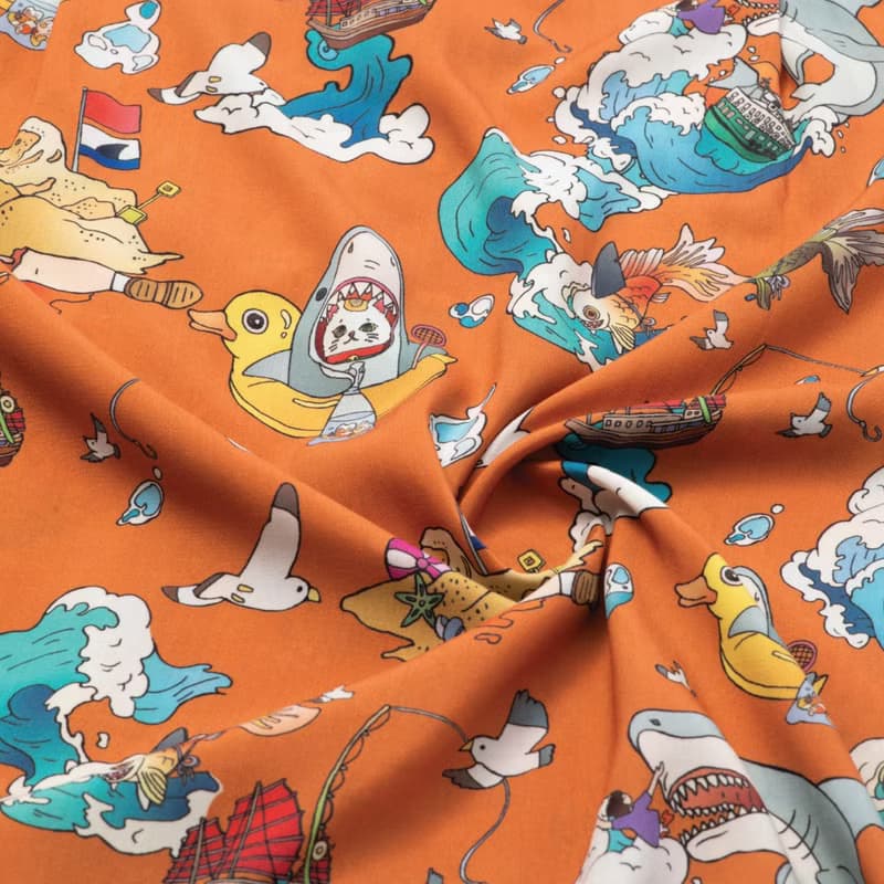 香港原創設計  中性夏威夷裇 MOViE MANIA 鯊膽招財貓