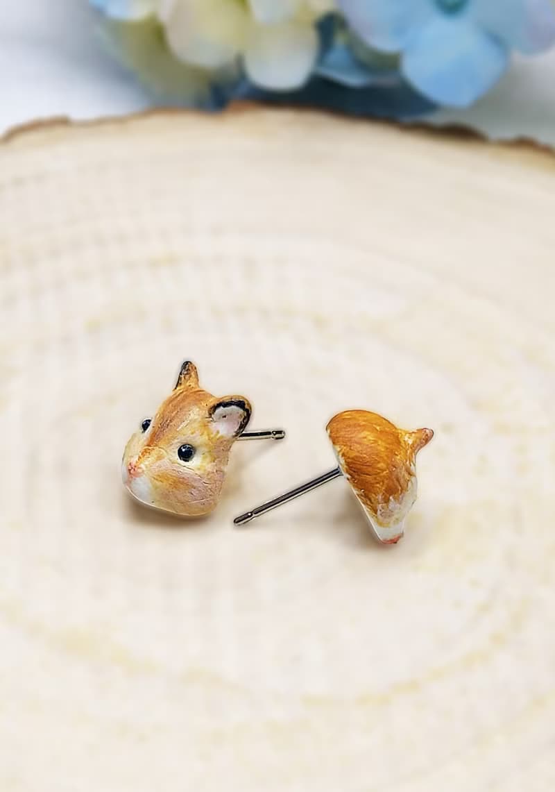 全手作 啡色倉鼠 耳環 防敏感 耳釘/耳夾