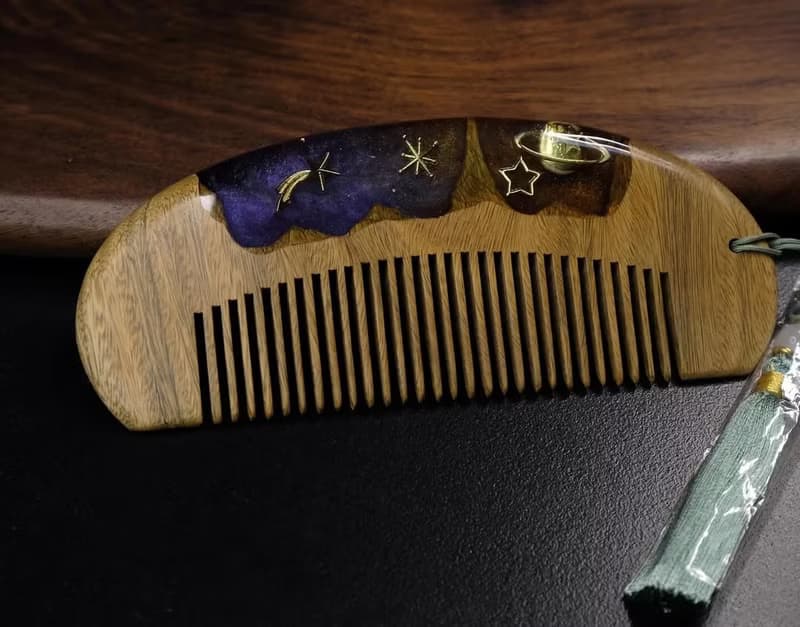 星空、手作樹脂木質梳子、防靜電髮梳、自然系造型工具、女生禮物