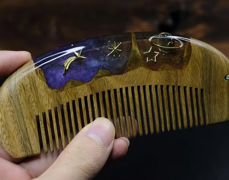 星空、手作樹脂木質梳子、防靜電髮梳、自然系造型工具、女生禮物
