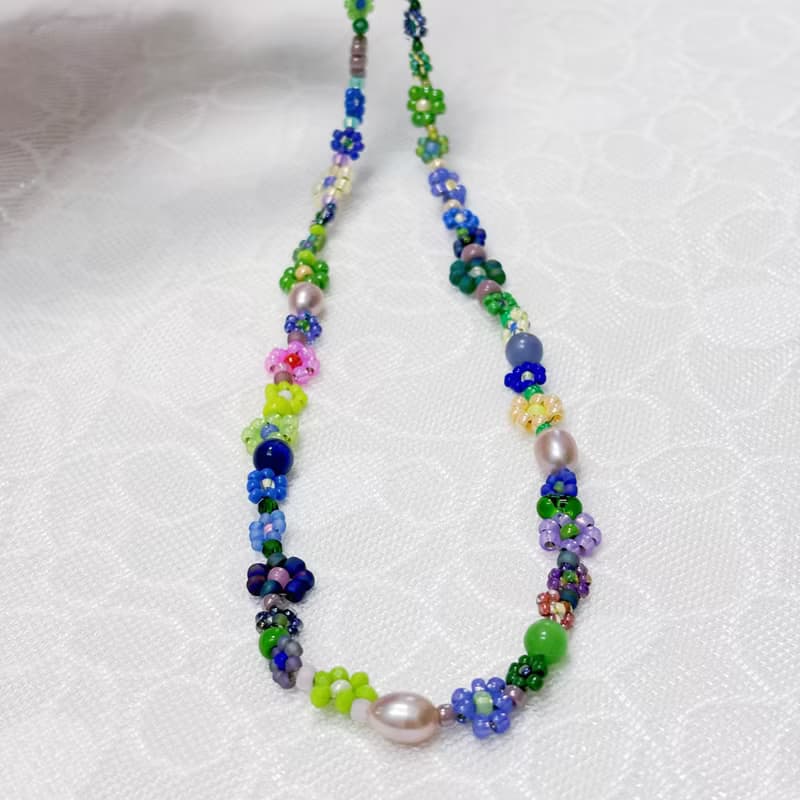 項鍊 串珠項鍊 花朵項鍊 手作鎖骨鏈 日本米珠 名畫配色 睡蓮