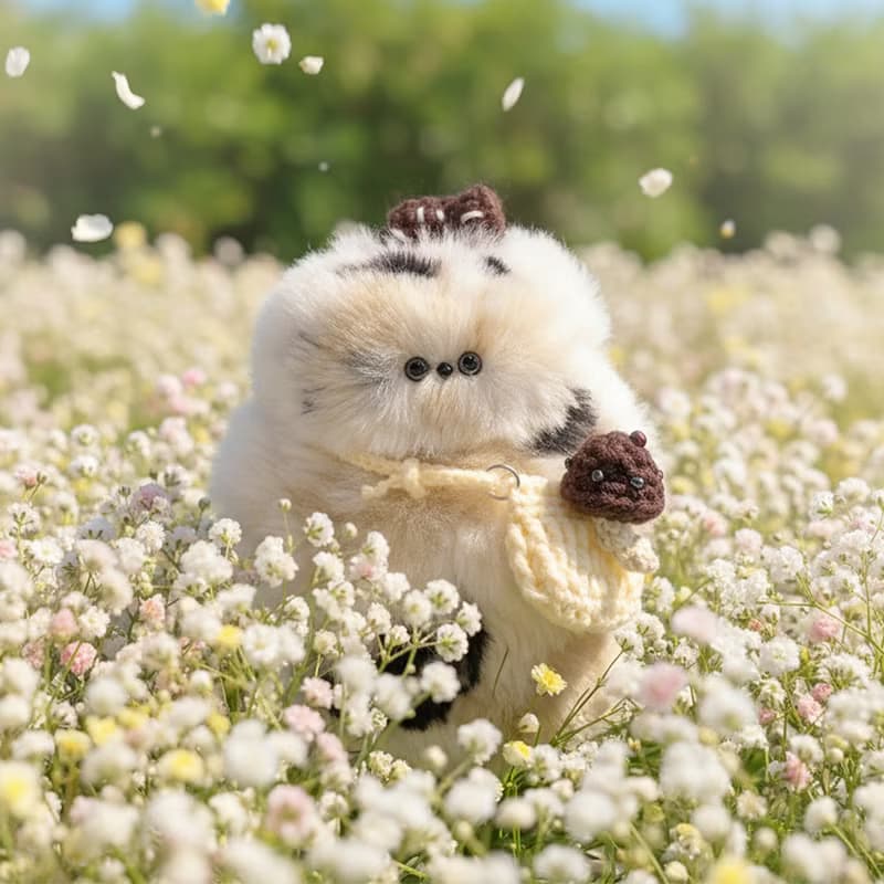 Cat keychain charm crochet doll : White Chocolate (Includes 2 bags)