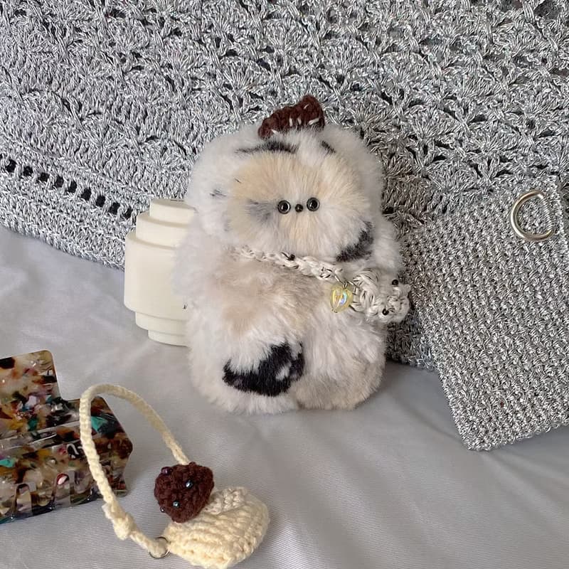 Cat keychain charm crochet doll : White Chocolate (Includes 2 bags)