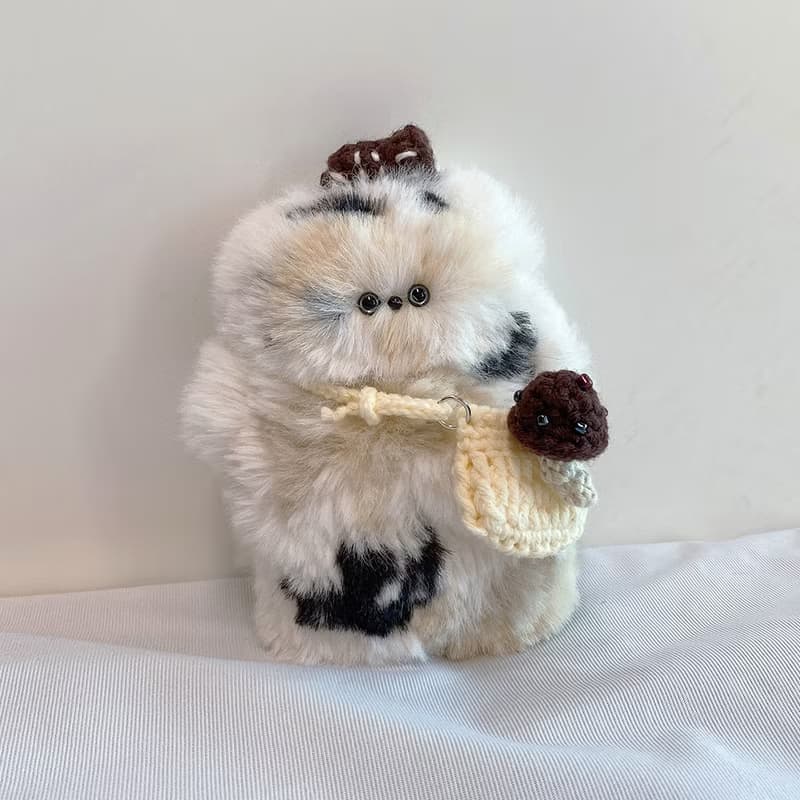 Cat keychain charm crochet doll : White Chocolate (Includes 2 bags)