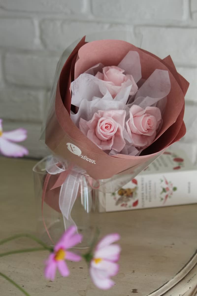 【粉色純真永生玫瑰花束】生日送禮/祝賀花禮/永生花