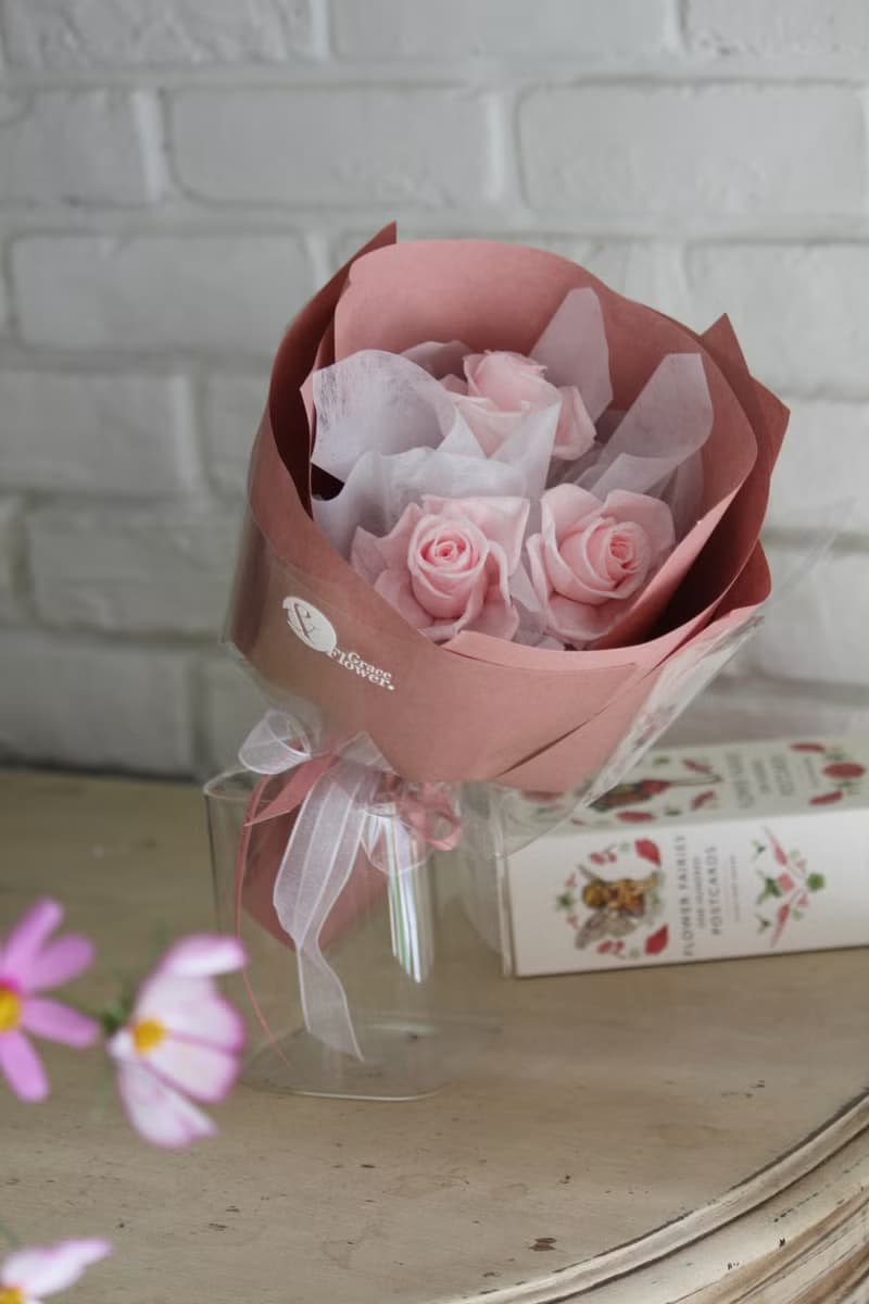 【粉色純真永生玫瑰花束】生日送禮/祝賀花禮/永生花