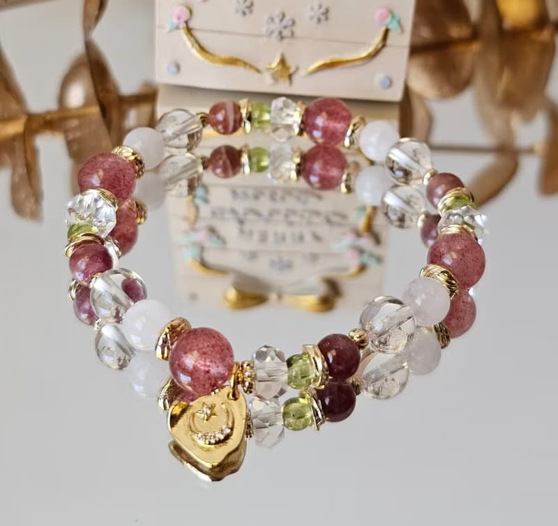 聖誕樂隊-橄欖石/紅碧璽/草莓晶/白幽靈/聖誕飾品/水晶手鍊