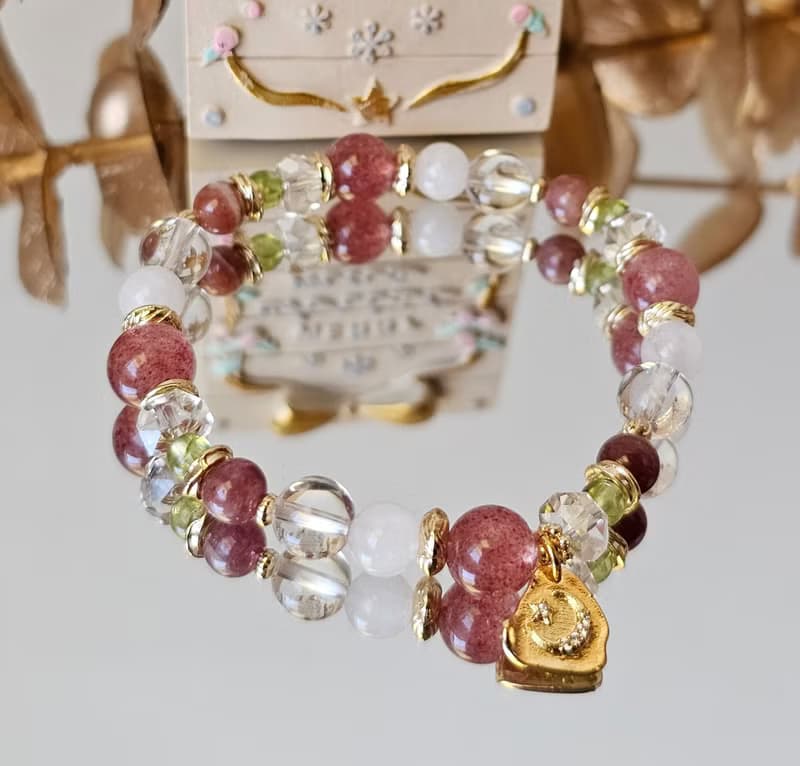 聖誕樂隊-橄欖石/紅碧璽/草莓晶/白幽靈/聖誕飾品/水晶手鍊