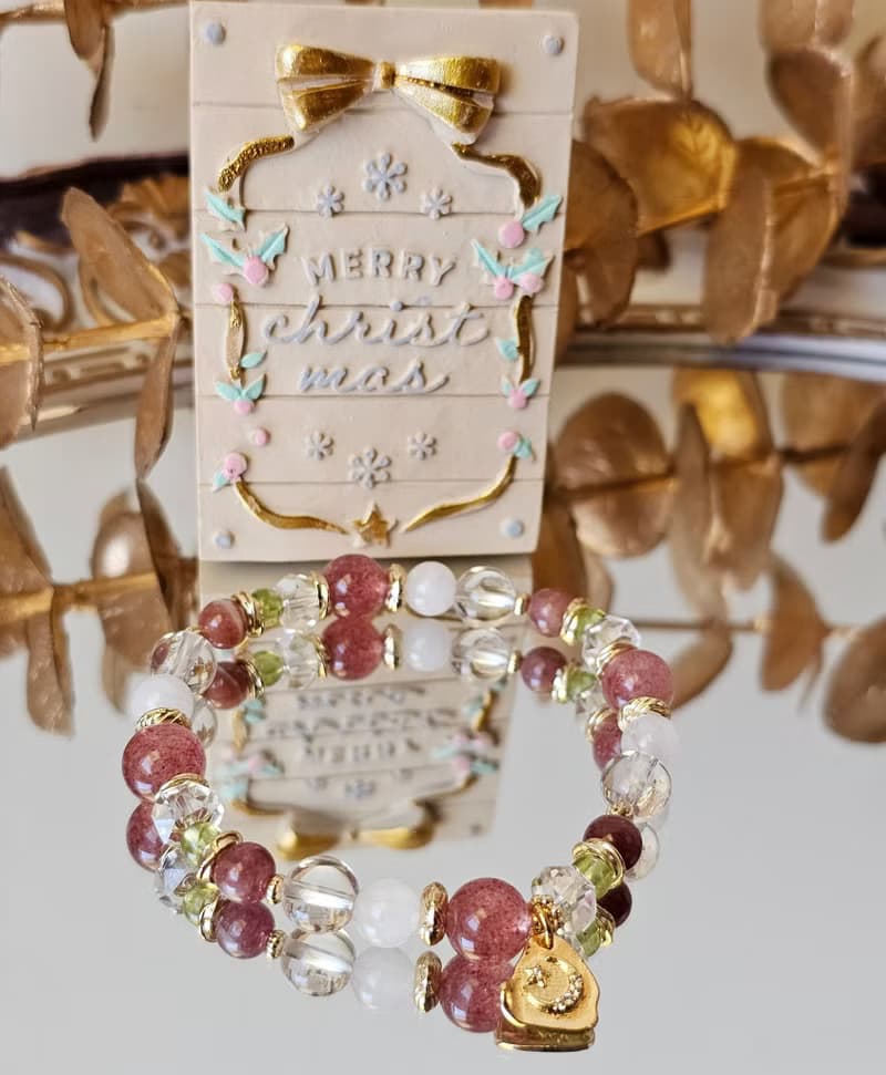 聖誕樂隊-橄欖石/紅碧璽/草莓晶/白幽靈/聖誕飾品/水晶手鍊