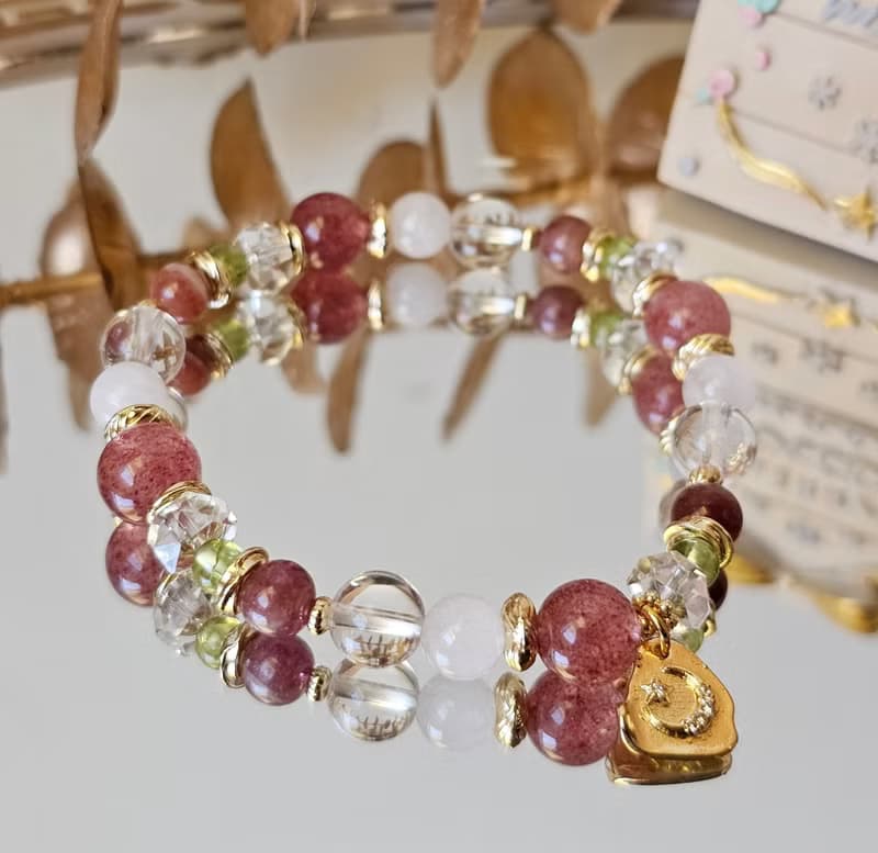 聖誕樂隊-橄欖石/紅碧璽/草莓晶/白幽靈/聖誕飾品/水晶手鍊