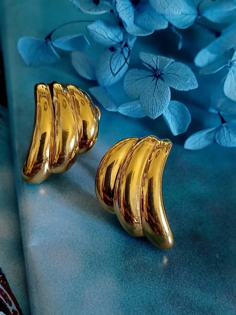 vintage jewelry  NAPIER 立體金色羽翼 夾式耳環