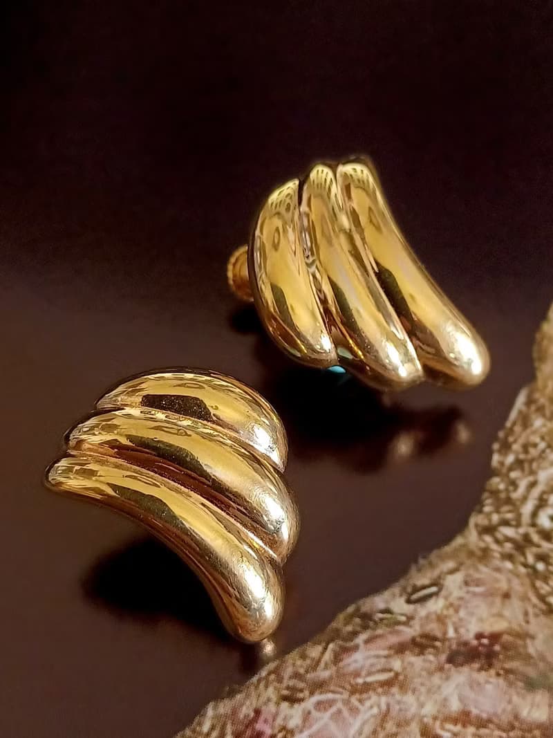 vintage jewelry  NAPIER 立體金色羽翼 夾式耳環