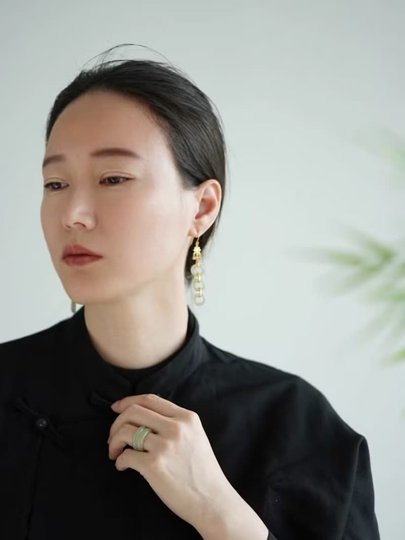 青山白連環耳墜天然和田玉耳環女輕奢小眾設計高級感氣質古風耳飾