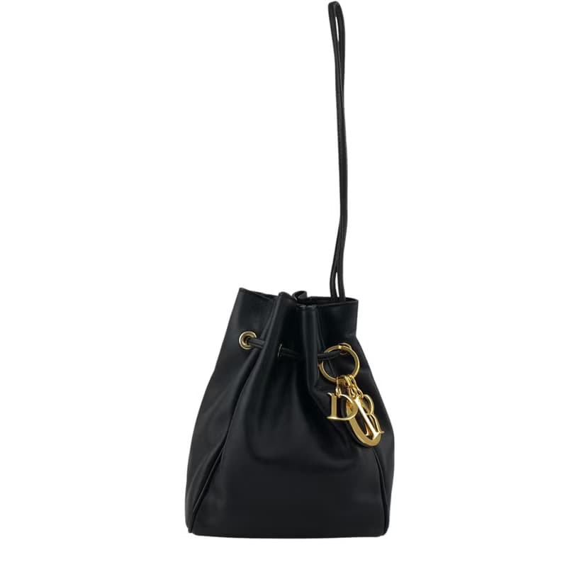 【 日本直送　名牌中古包 】Christian Dior クリスチャン ディオール ハンドバッグ ブラック チャーム レザー ミニバッグ 巾着 vpeaup