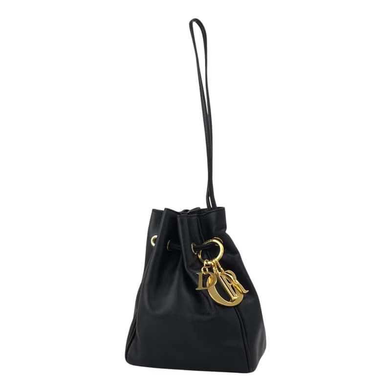 【 日本直送　名牌中古包 】Christian Dior クリスチャン ディオール ハンドバッグ ブラック チャーム レザー ミニバッグ 巾着 vpeaup
