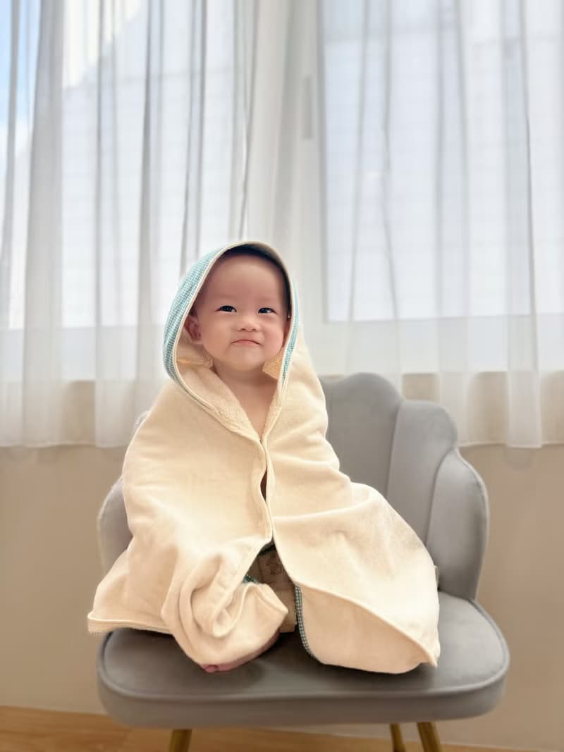 nizio小蘑菇原棉紗成長浴巾/浴袍-藍綠點點【新生彌月/寶寶禮】