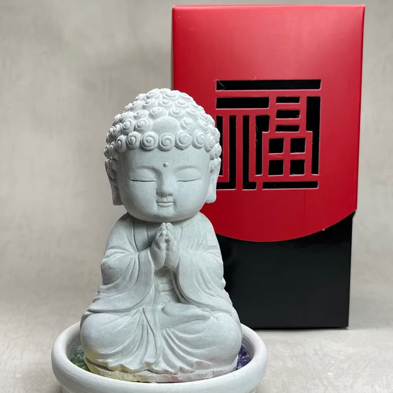 開運公仔 五行水晶礦石淨念吉祥小佛之順德套組 贈5ml天然純精油