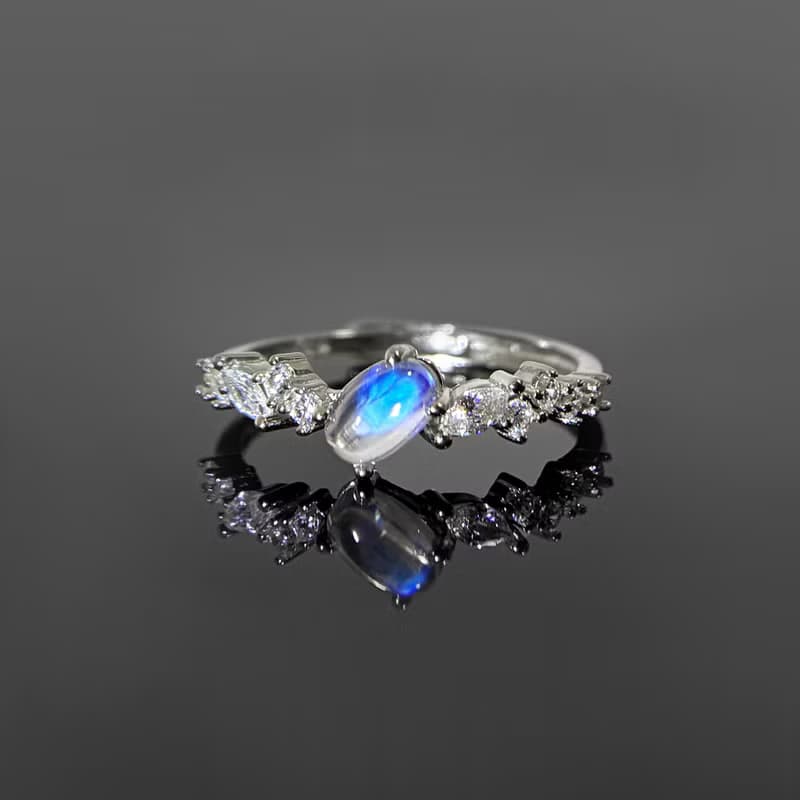 2件85折 | 印度月亮石純銀戒指 (強藍光 全淨玻璃體)