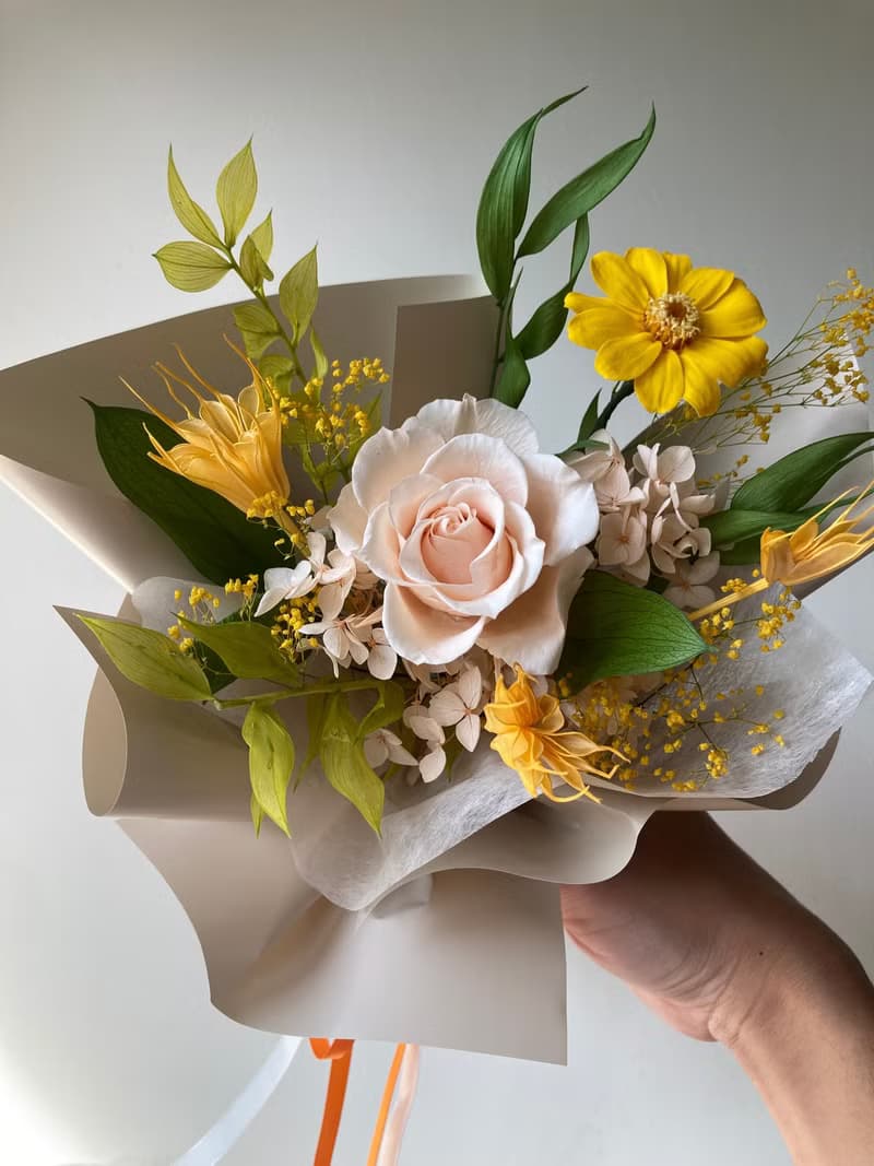 韓系自然風不凋花-永生玫瑰花束。情人節七夕生日禮物