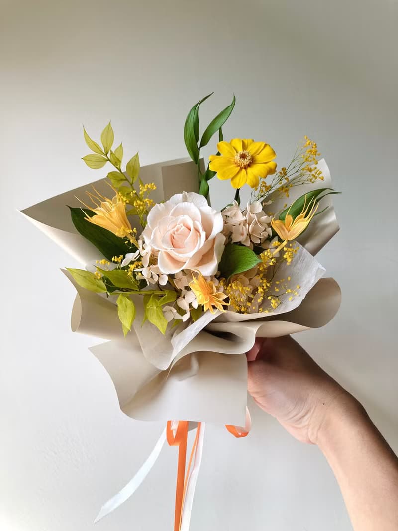 韓系自然風不凋花-永生玫瑰花束。情人節七夕生日禮物