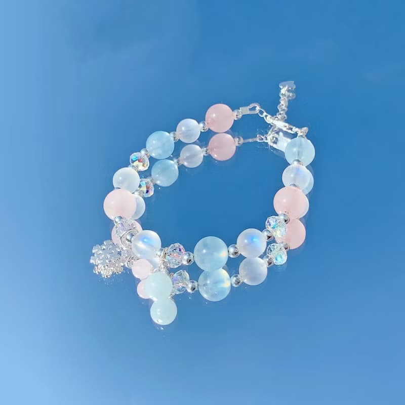 月光石 海藍寶 粉晶 S925純銀 小雪花 天然水晶手鍊