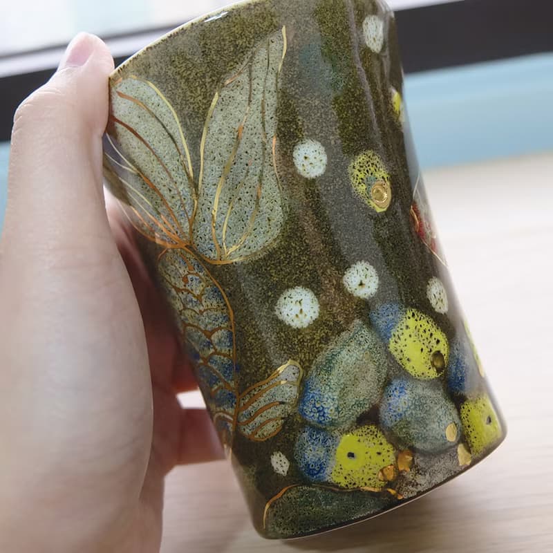 手工燒製。奇幻金魚木把手繪馬克杯。