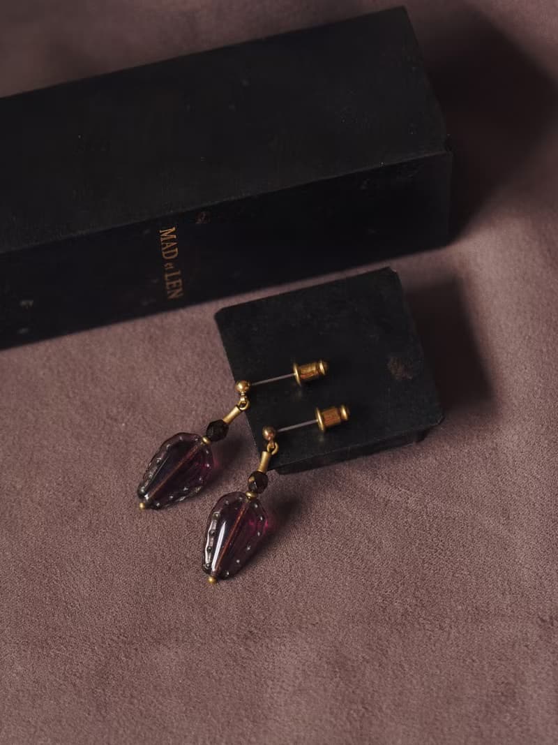 古典香水玻璃珠耳環 深紫