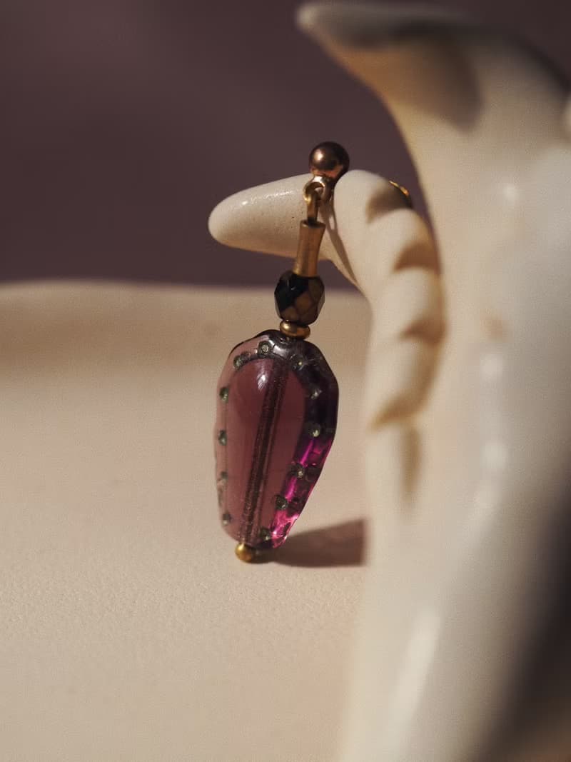 古典香水玻璃珠耳環 深紫