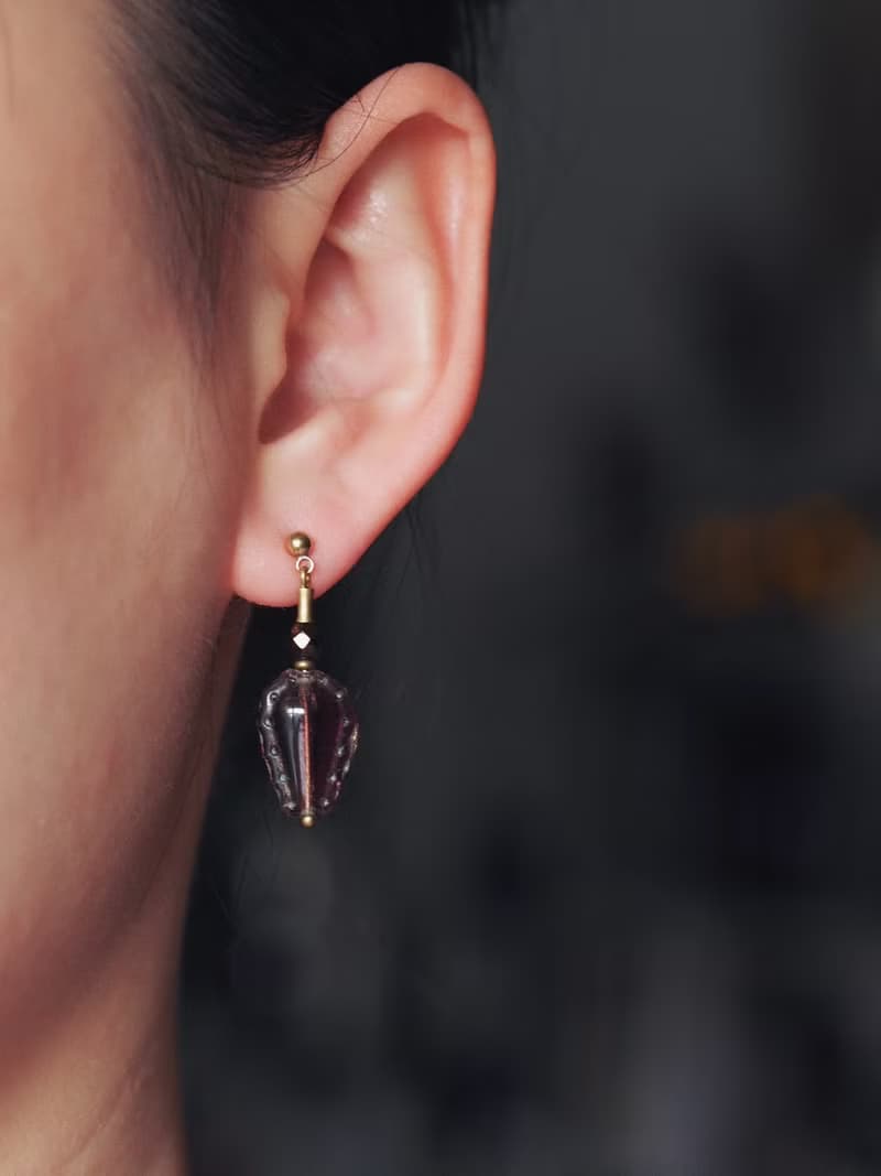 古典香水玻璃珠耳環 深紫