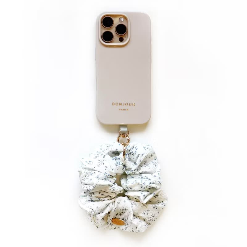 ( 殼+掛繩組合 ) iPhone16.15.14巴黎裸膚小碎花甜甜圈手鍊手機殼