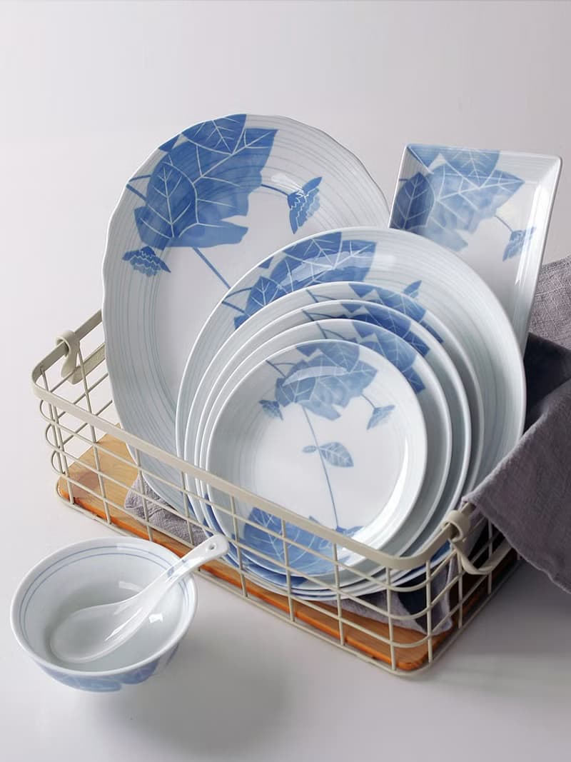 高端日式花影陶瓷餐具套裝 釉下彩菜盤飯碗西餐盤禮盒裝