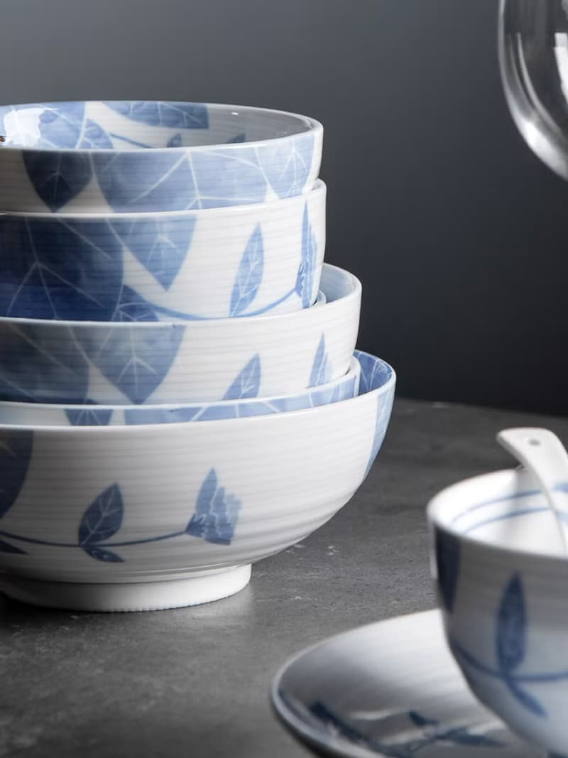 高端日式花影陶瓷餐具套裝 釉下彩菜盤飯碗西餐盤禮盒裝