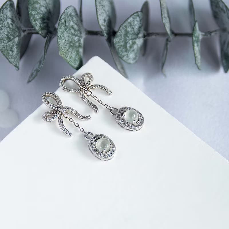 白翡翠  3月生日石  純銀 項鍊 耳環