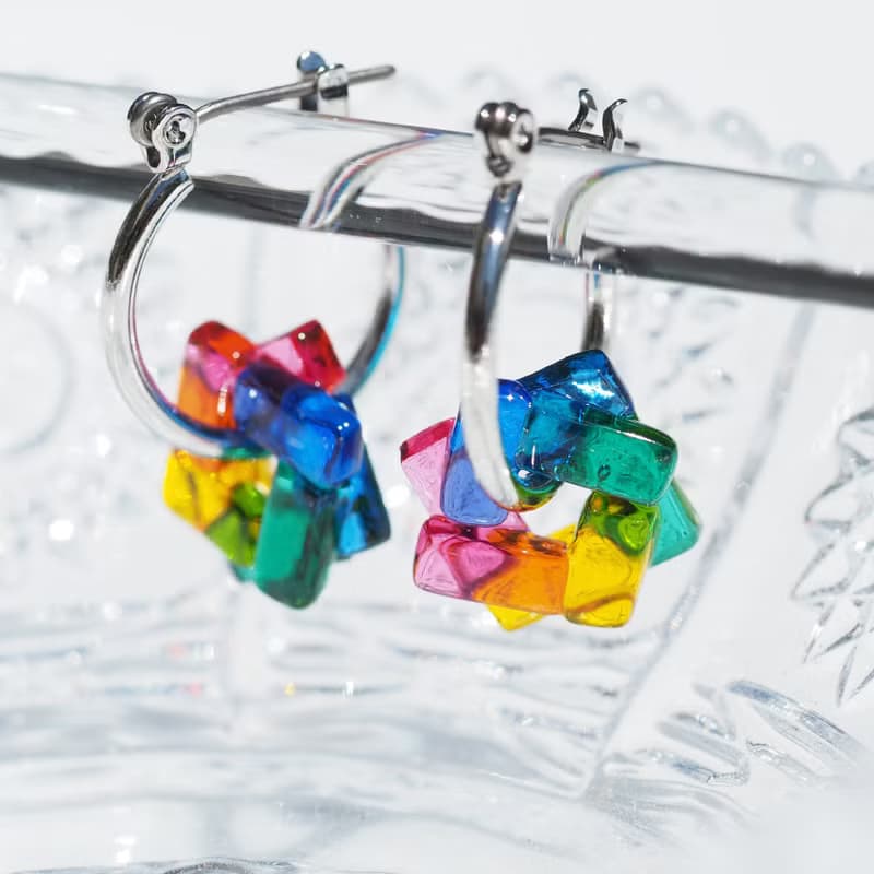 ガラスでワープ(わーぷ【虹】)フープピアス/イヤリング【金具選べます】【受注制作】