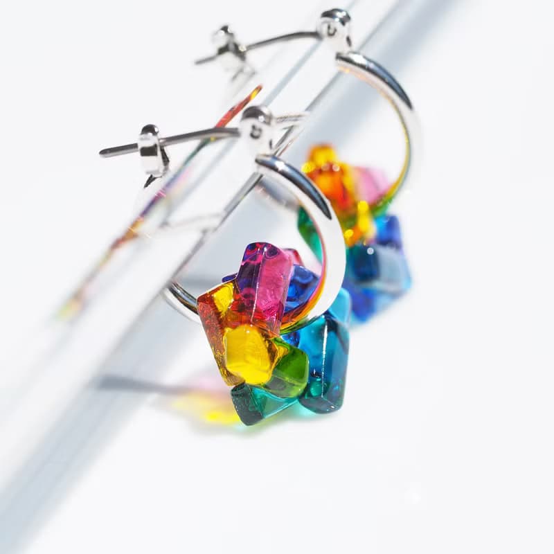 ガラスでワープ(わーぷ【虹】)フープピアス/イヤリング【金具選べます】【受注制作】