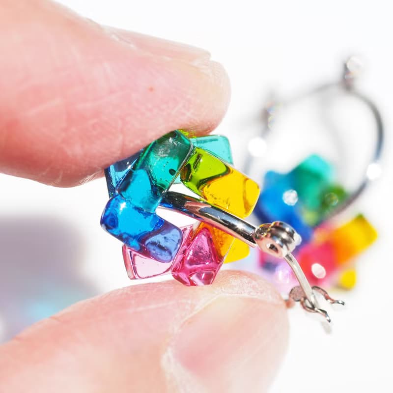 ガラスでワープ(わーぷ【虹】)フープピアス/イヤリング【金具選べます】【受注制作】