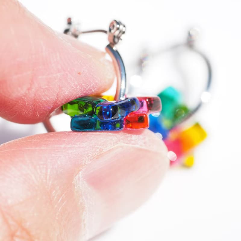 ガラスでワープ(わーぷ【虹】)フープピアス/イヤリング【金具選べます】【受注制作】