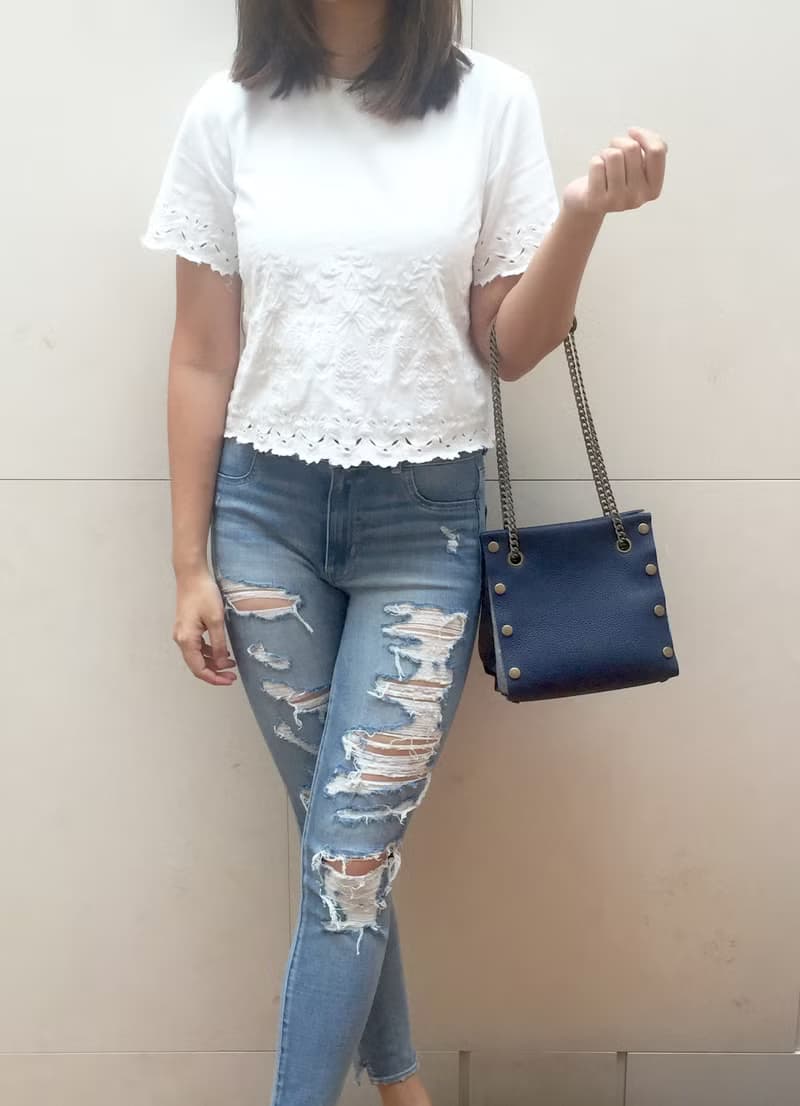 自由組合式 小方形皮革拼布手袋  藍色皮革 布料隨時替換