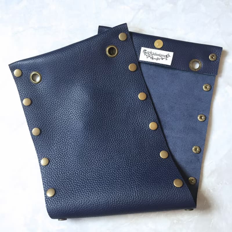 自由組合式 小方形皮革拼布手袋  藍色皮革 布料隨時替換