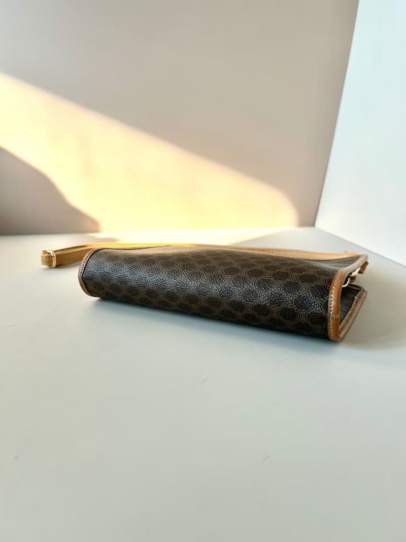 初夏優惠中古二手Celine老花皮革單肩側背斜孭手拿小古董包袋