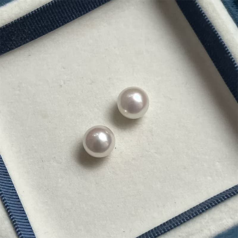 Hi Onion 天然淡水珍珠18k玫瑰金黃金正圓大尺寸微瑕耳夾