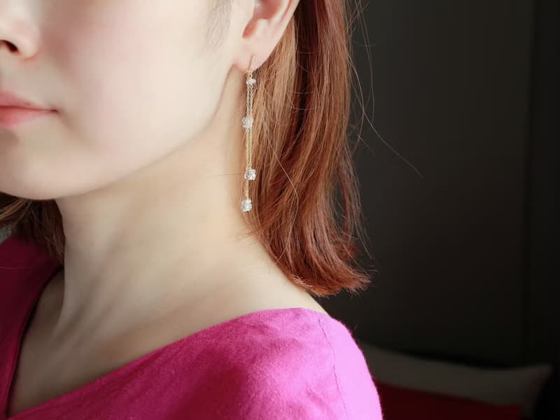 14kgf-crystal line pierced earrings/can change to clip-on