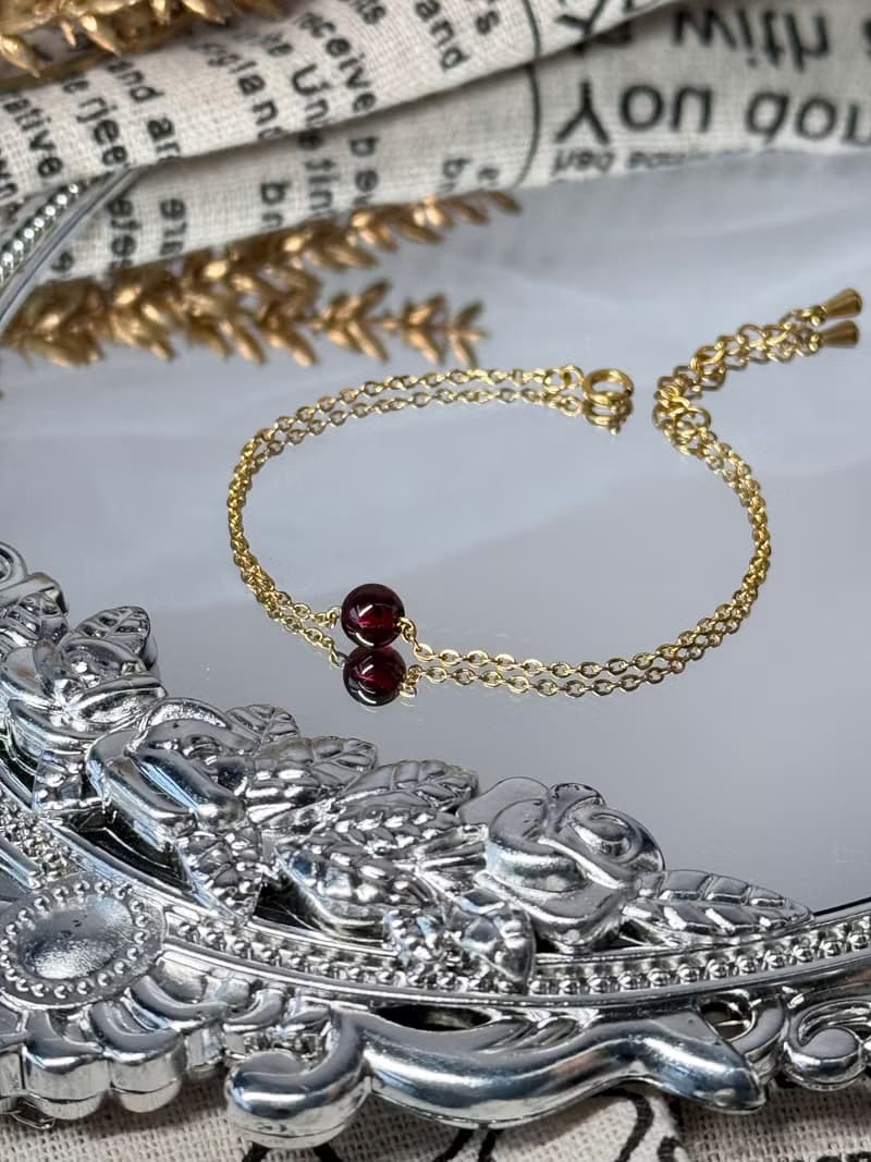 浪漫金鍊紅石榴石氣質手鍊 - 永恆德魯納系列水晶手鍊/紅石榴石