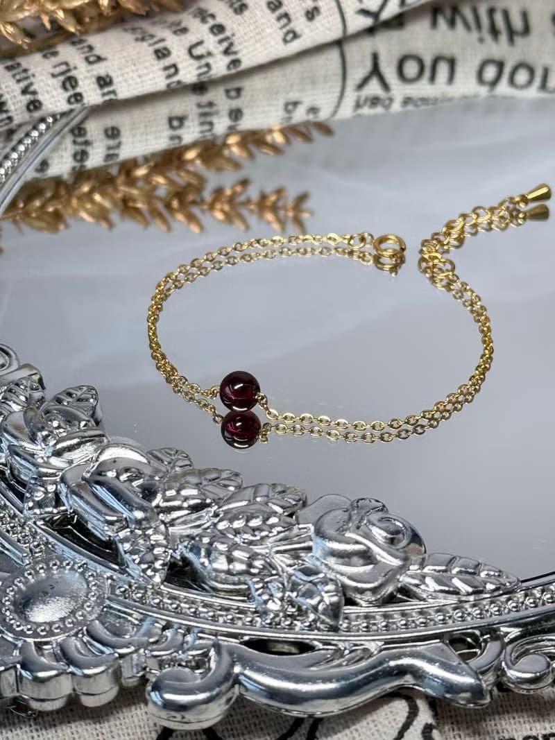浪漫金鍊紅石榴石氣質手鍊 - 永恆德魯納系列水晶手鍊/紅石榴石