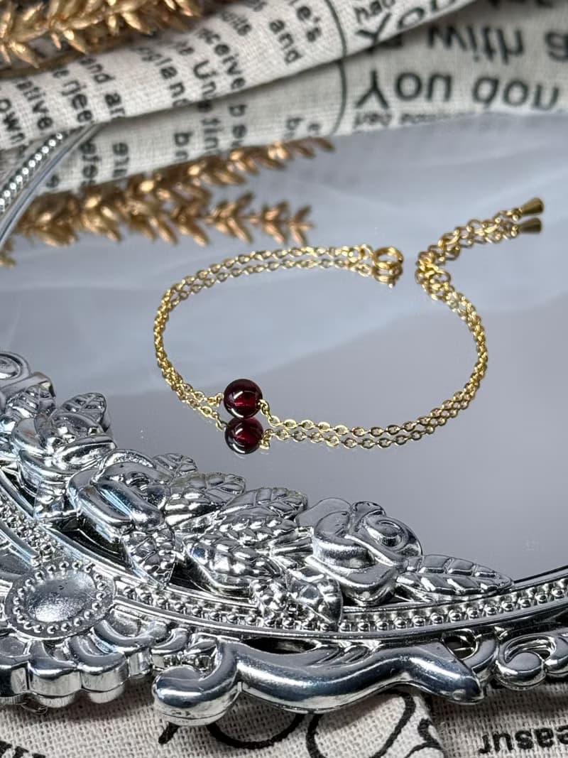 浪漫金鍊紅石榴石氣質手鍊 - 永恆德魯納系列水晶手鍊/紅石榴石