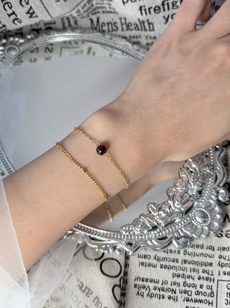 浪漫金鍊紅石榴石氣質手鍊 - 永恆德魯納系列水晶手鍊/紅石榴石