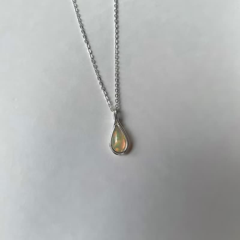 歐泊水滴吊墜十月生辰石誕生石項鍊 手工純銀鑲嵌天然石項鍊