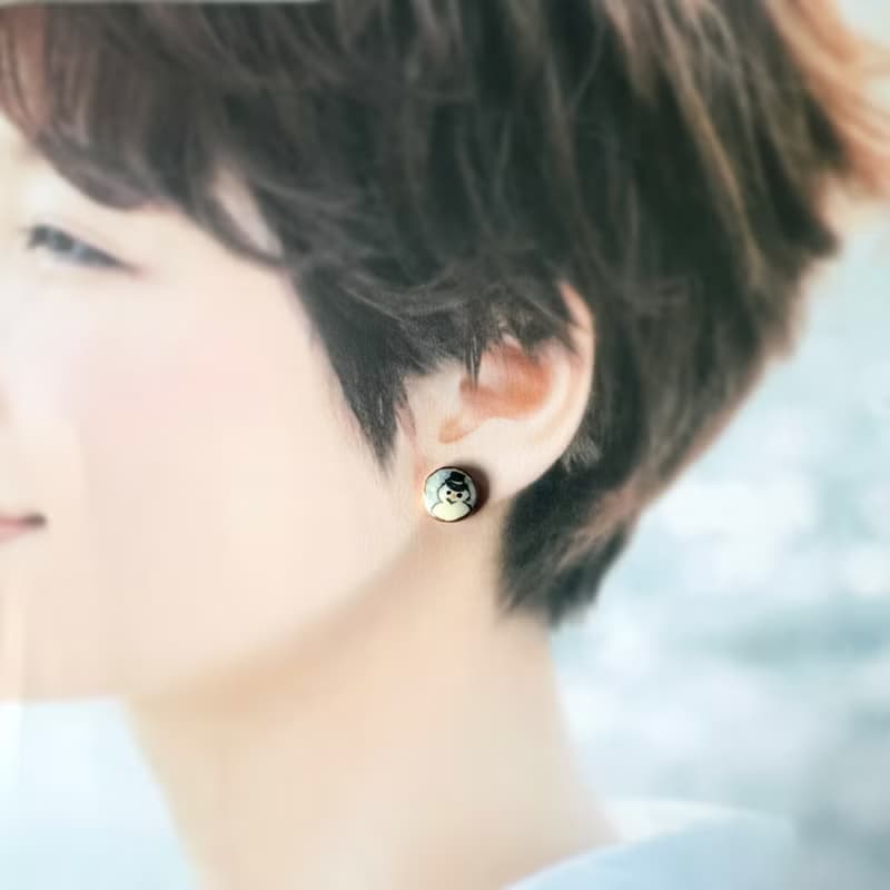 雪だるま 金継ぎ 陶器 ピアス イヤリング ノンホールピアス スノーマン マフラー 帽子 ハット 白 ホワイト 赤 レッド 黒 ブラック ゴールド 金 オレンジ