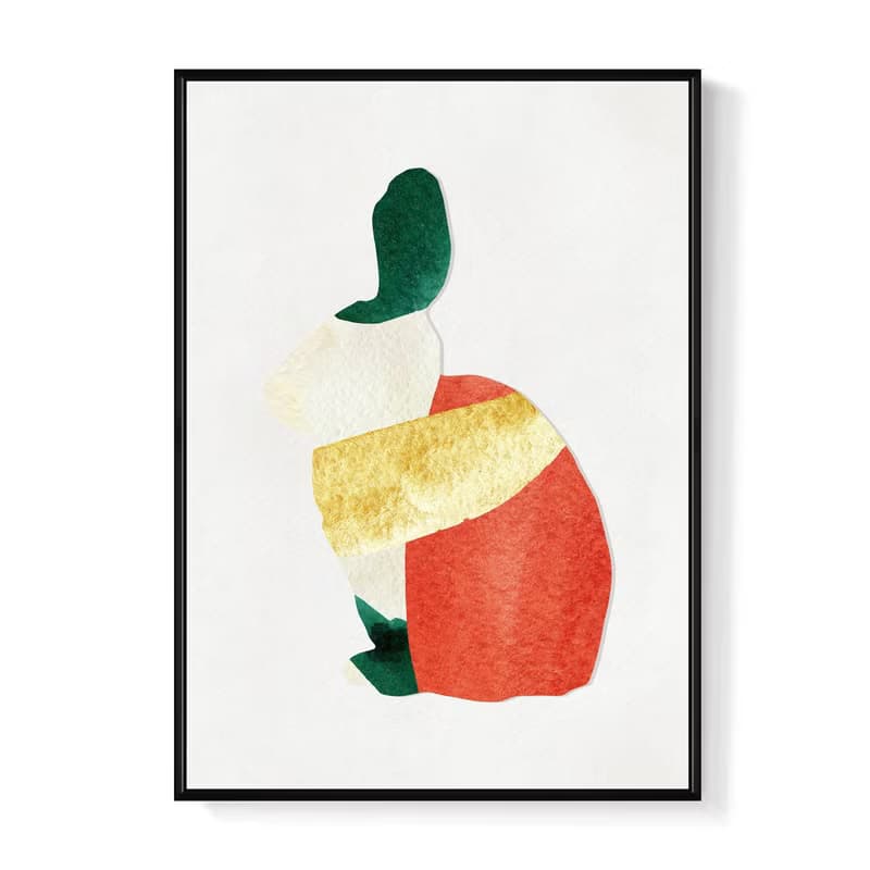 福兔迎門II - 新年兔子喜氣插畫掛畫/兒童房掛畫/玄關擺設/送禮